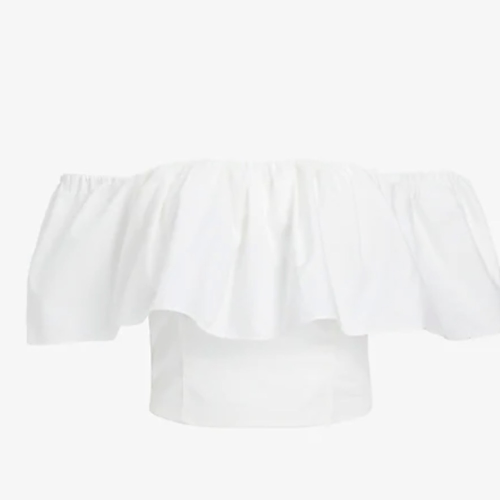 Express Black Off the Shoulder Ruffle Overlay Crop Top - Picture 5 of 12